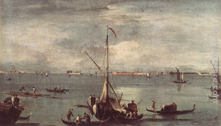 Francesco Guardi The Lagoon with Boats, Gondolas, and Rafts